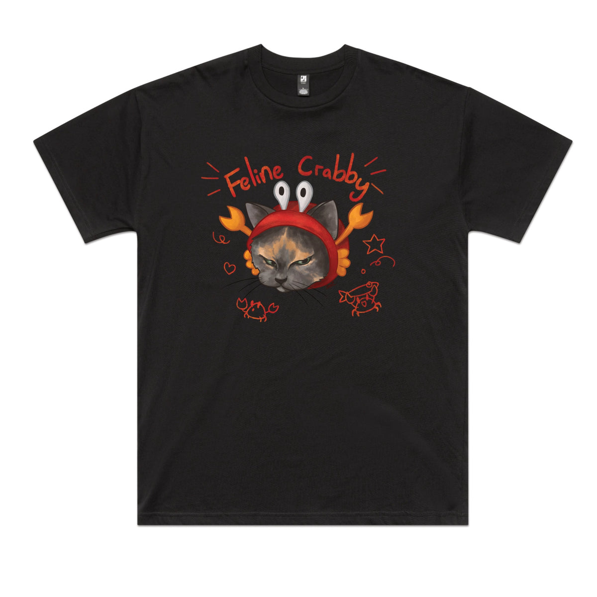 Black oversized t-shirt with Feline Crabby graphic by Lonely Kids Club