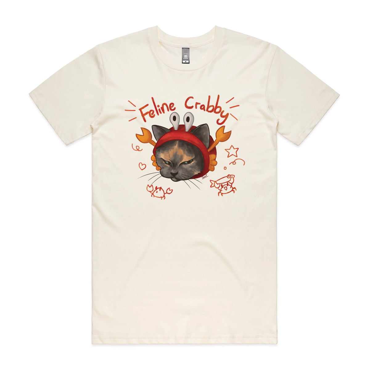 Ecru unisex t-shirt with Feline Crabby graphic by Lonely Kids Club