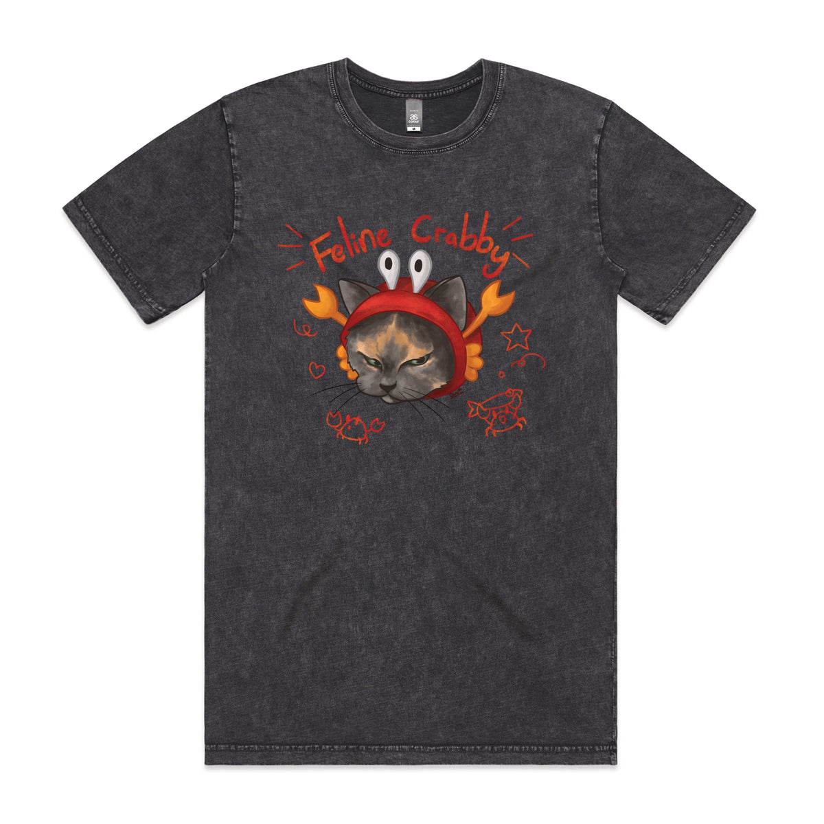 Acid Wash unisex t-shirt with Feline Crabby graphic by Lonely Kids Club