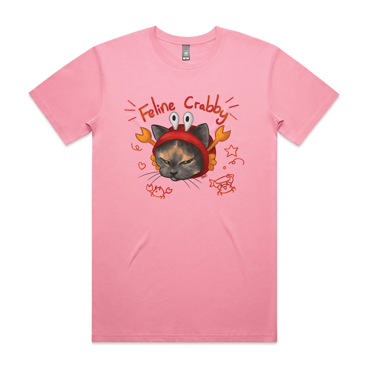 Bubblegum unisex t-shirt with Feline Crabby graphic by Lonely Kids Club