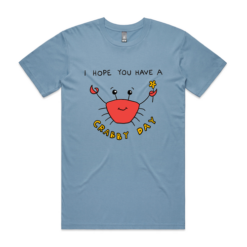 Crabby Day Tee by Lonely Kids Club. All clothing from our T-shirts to our shorts and hoodies are ethically made, and printed packed and shipped from Sydney.