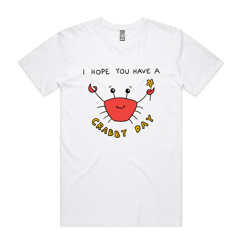 Crabby Day Tee by Lonely Kids Club. All clothing from our T-shirts to our shorts and hoodies are ethically made, and printed packed and shipped from Sydney.