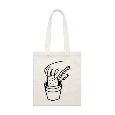 CrackerMilk Logo Tote by Lonely Kids Club. All clothing from our T-shirts to our shorts and hoodies are ethically made, and printed packed and shipped from Sydney.