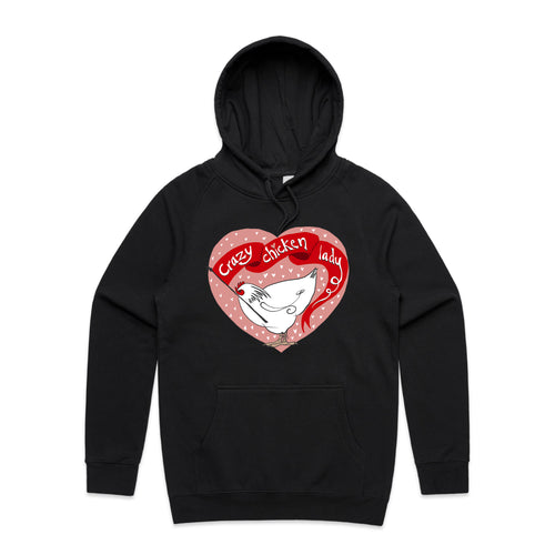 Crazy Chicken Lady Hoodie by Lonely Kids Club. All clothing from our T-shirts to our shorts and hoodies are ethically made, and printed packed and shipped from Sydney.