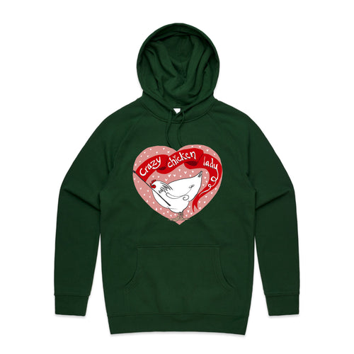 Crazy Chicken Lady Hoodie by Lonely Kids Club. All clothing from our T-shirts to our shorts and hoodies are ethically made, and printed packed and shipped from Sydney.