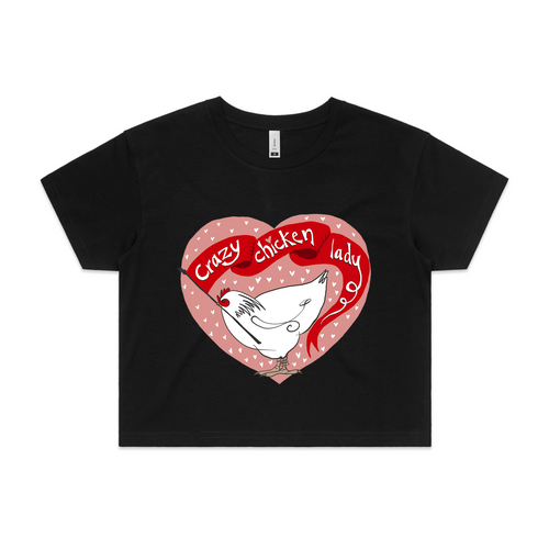 Crazy Chicken Lady Tee by Lonely Kids Club. All clothing from our T-shirts to our shorts and hoodies are ethically made, and printed packed and shipped from Sydney.