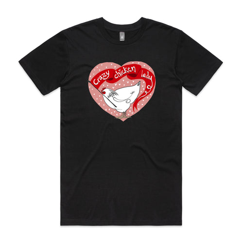 Crazy Chicken Lady Tee by Lonely Kids Club. All clothing from our T-shirts to our shorts and hoodies are ethically made, and printed packed and shipped from Sydney.
