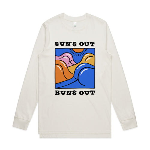 Suns Out Buns Out Tee by Lonely Kids Club. All clothing from our T-shirts to our shorts and hoodies are ethically made, and printed packed and shipped from Sydney.