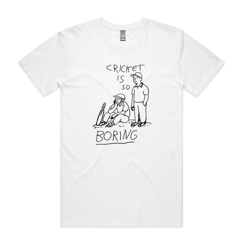 Cricket Is So Boring Tee by Lonely Kids Club. All clothing from our T-shirts to our shorts and hoodies are ethically made, and printed packed and shipped from Sydney.
