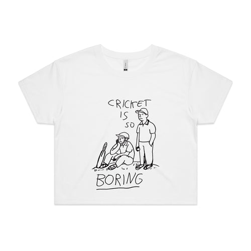 Cricket Is So Boring Tee by Lonely Kids Club. All clothing from our T-shirts to our shorts and hoodies are ethically made, and printed packed and shipped from Sydney.