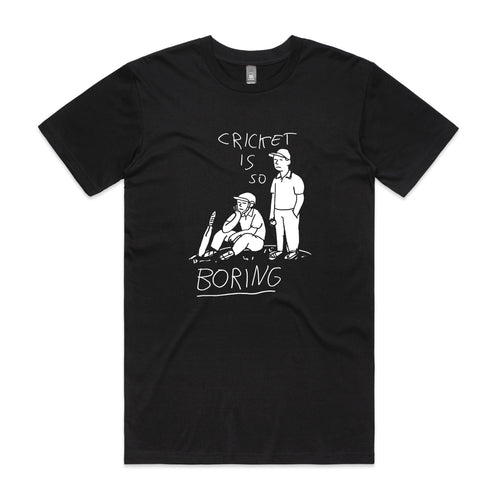 Cricket Is So Boring Tee by Lonely Kids Club. All clothing from our T-shirts to our shorts and hoodies are ethically made, and printed packed and shipped from Sydney.
