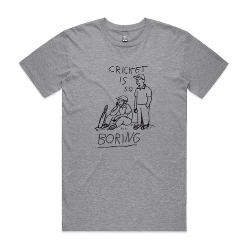 Cricket Is So Boring Tee by Lonely Kids Club. All clothing from our T-shirts to our shorts and hoodies are ethically made, and printed packed and shipped from Sydney.