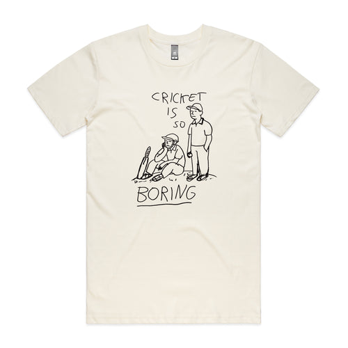 Cricket Is So Boring Tee by Lonely Kids Club. All clothing from our T-shirts to our shorts and hoodies are ethically made, and printed packed and shipped from Sydney.