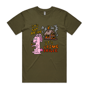 Crime Brulee Tee by Lonely Kids Club. All clothing from our T-shirts to our shorts and hoodies are ethically made, and printed packed and shipped from Sydney.