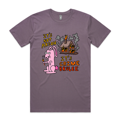 Crime Brulee Tee by Lonely Kids Club. All clothing from our T-shirts to our shorts and hoodies are ethically made, and printed packed and shipped from Sydney.