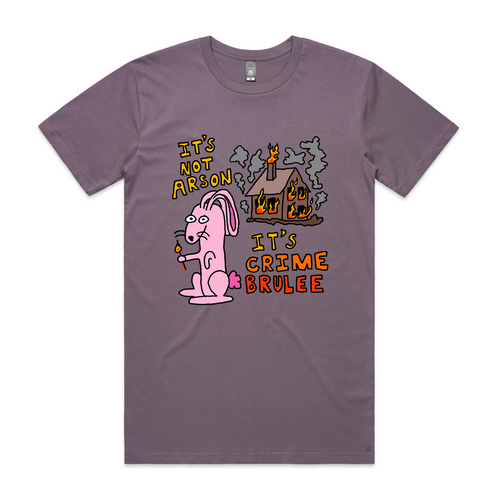 Crime Brulee Tee by Lonely Kids Club. All clothing from our T-shirts to our shorts and hoodies are ethically made, and printed packed and shipped from Sydney.