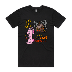 Crime Brulee Tee by Lonely Kids Club. All clothing from our T-shirts to our shorts and hoodies are ethically made, and printed packed and shipped from Sydney.