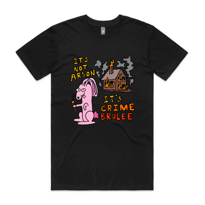 Crime Brulee Tee by Lonely Kids Club. All clothing from our T-shirts to our shorts and hoodies are ethically made, and printed packed and shipped from Sydney.