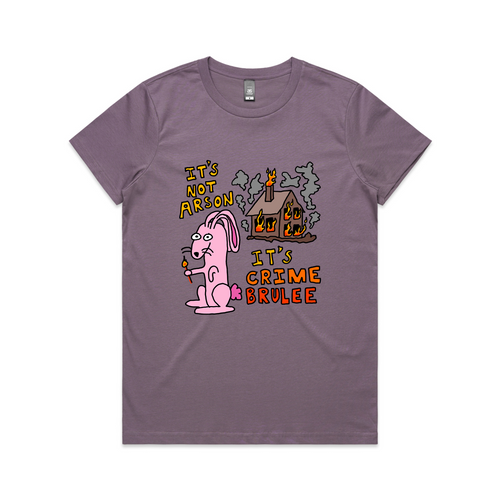 Crime Brulee Tee by Lonely Kids Club. All clothing from our T-shirts to our shorts and hoodies are ethically made, and printed packed and shipped from Sydney.