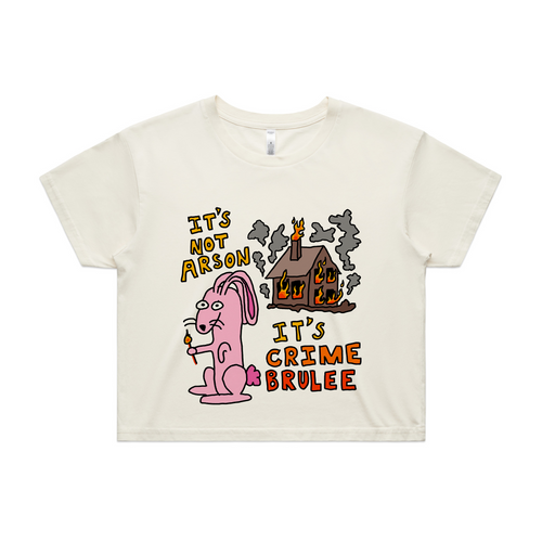Crime Brulee Tee by Lonely Kids Club. All clothing from our T-shirts to our shorts and hoodies are ethically made, and printed packed and shipped from Sydney.