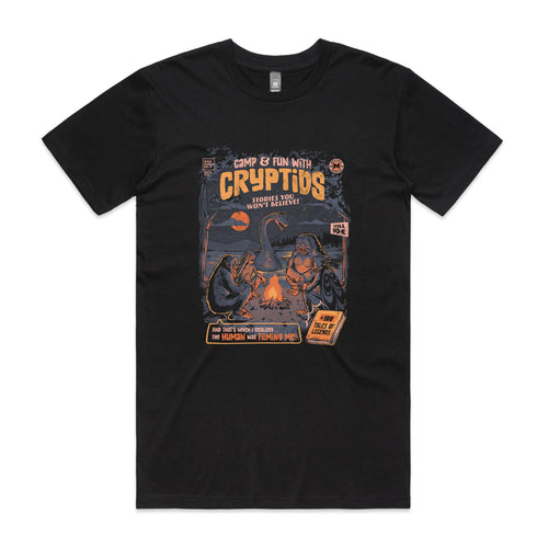 Cryptid Camp Tee by Lonely Kids Club. All clothing from our T-shirts to our shorts and hoodies are ethically made, and printed packed and shipped from Sydney.