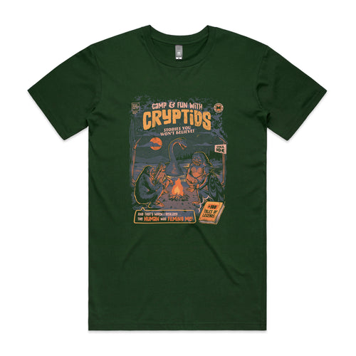 Cryptid Camp Tee by Lonely Kids Club. All clothing from our T-shirts to our shorts and hoodies are ethically made, and printed packed and shipped from Sydney.