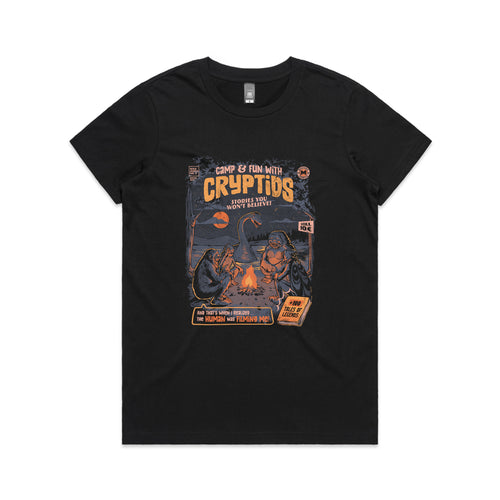 Cryptid Camp Tee by Lonely Kids Club. All clothing from our T-shirts to our shorts and hoodies are ethically made, and printed packed and shipped from Sydney.