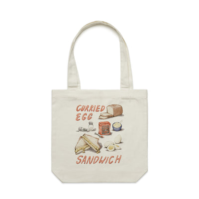 Curried Egg Sandwich Tote by Lonely Kids Club. All clothing from our T-shirts to our shorts and hoodies are ethically made, and printed packed and shipped from Sydney.