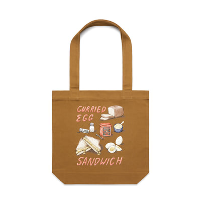 Curried Egg Sandwich Tote by Lonely Kids Club. All clothing from our T-shirts to our shorts and hoodies are ethically made, and printed packed and shipped from Sydney.
