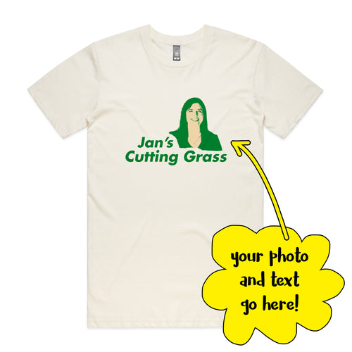 Custom Cutting Grass Tee by Lonely Kids Club. All clothing from our T-shirts to our shorts and hoodies are ethically made, and printed packed and shipped from Sydney.
