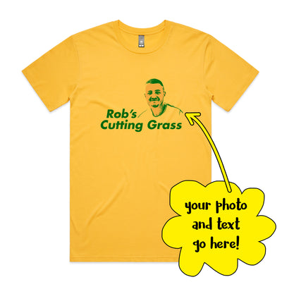 Custom Cutting Grass Tee by Lonely Kids Club. All clothing from our T-shirts to our shorts and hoodies are ethically made, and printed packed and shipped from Sydney.