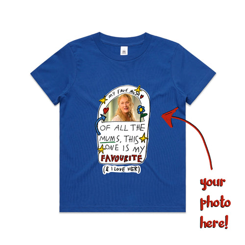 Custom Favourite Mum Kids Tee by Lonely Kids Club. All clothing from our T-shirts to our shorts and hoodies are ethically made, and printed packed and shipped from Sydney.