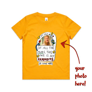 Custom Favourite Mum Kids Tee by Lonely Kids Club. All clothing from our T-shirts to our shorts and hoodies are ethically made, and printed packed and shipped from Sydney.