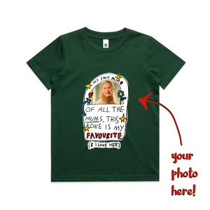 Custom Favourite Mum Kids Tee by Lonely Kids Club. All clothing from our T-shirts to our shorts and hoodies are ethically made, and printed packed and shipped from Sydney.