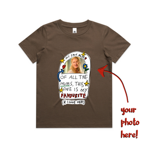 Custom Favourite Mum Kids Tee by Lonely Kids Club. All clothing from our T-shirts to our shorts and hoodies are ethically made, and printed packed and shipped from Sydney.
