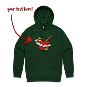 Custom Heart Tattoo Hoodie by Lonely Kids Club. All clothing from our T-shirts to our shorts and hoodies are ethically made, and printed packed and shipped from Sydney.