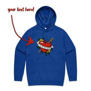 Custom Heart Tattoo Hoodie by Lonely Kids Club. All clothing from our T-shirts to our shorts and hoodies are ethically made, and printed packed and shipped from Sydney.