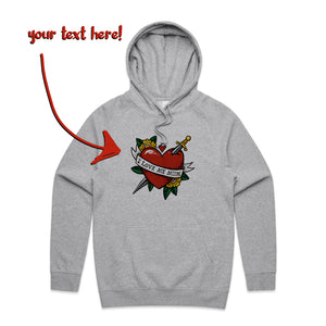 Custom Heart Tattoo Hoodie by Lonely Kids Club. All clothing from our T-shirts to our shorts and hoodies are ethically made, and printed packed and shipped from Sydney.