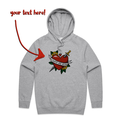 Custom Heart Tattoo Hoodie by Lonely Kids Club. All clothing from our T-shirts to our shorts and hoodies are ethically made, and printed packed and shipped from Sydney.
