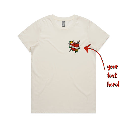 Custom Heart Tattoo Tee by Lonely Kids Club. All clothing from our T-shirts to our shorts and hoodies are ethically made, and printed packed and shipped from Sydney.