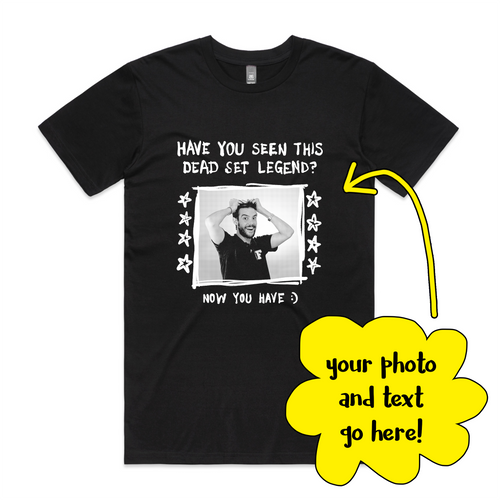 Custom Missing Poster Tee by Lonely Kids Club. All clothing from our T-shirts to our shorts and hoodies are ethically made, and printed packed and shipped from Sydney.