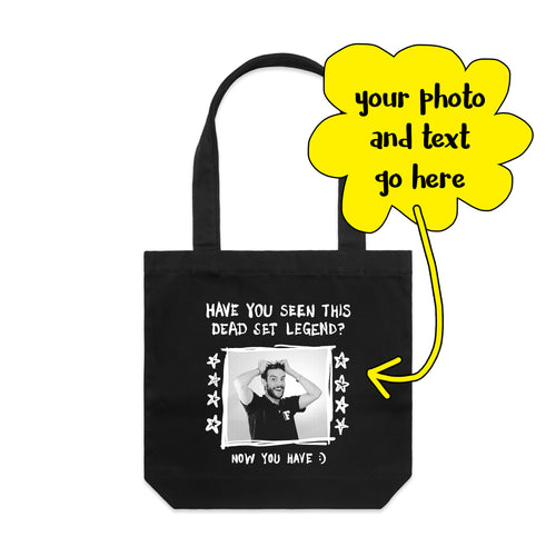 Custom Missing Poster Tote by Lonely Kids Club. All clothing from our T-shirts to our shorts and hoodies are ethically made, and printed packed and shipped from Sydney.