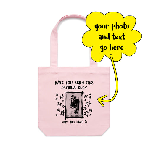 Custom Missing Poster Tote by Lonely Kids Club. All clothing from our T-shirts to our shorts and hoodies are ethically made, and printed packed and shipped from Sydney.