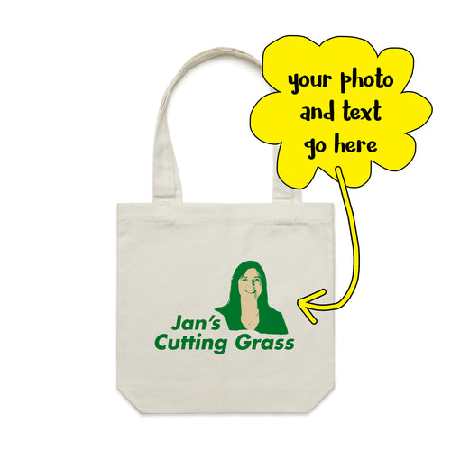 Custom Cutting Grass Tote by Lonely Kids Club. All clothing from our T-shirts to our shorts and hoodies are ethically made, and printed packed and shipped from Sydney.