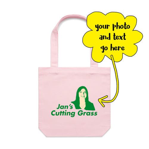 Custom Cutting Grass Tote by Lonely Kids Club. All clothing from our T-shirts to our shorts and hoodies are ethically made, and printed packed and shipped from Sydney.