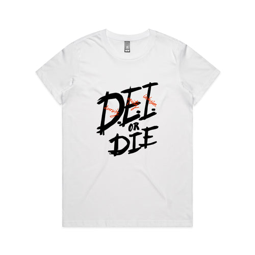 D.E.I. Or Die Tee by Lonely Kids Club. All clothing from our T-shirts to our shorts and hoodies are ethically made, and printed packed and shipped from Sydney.