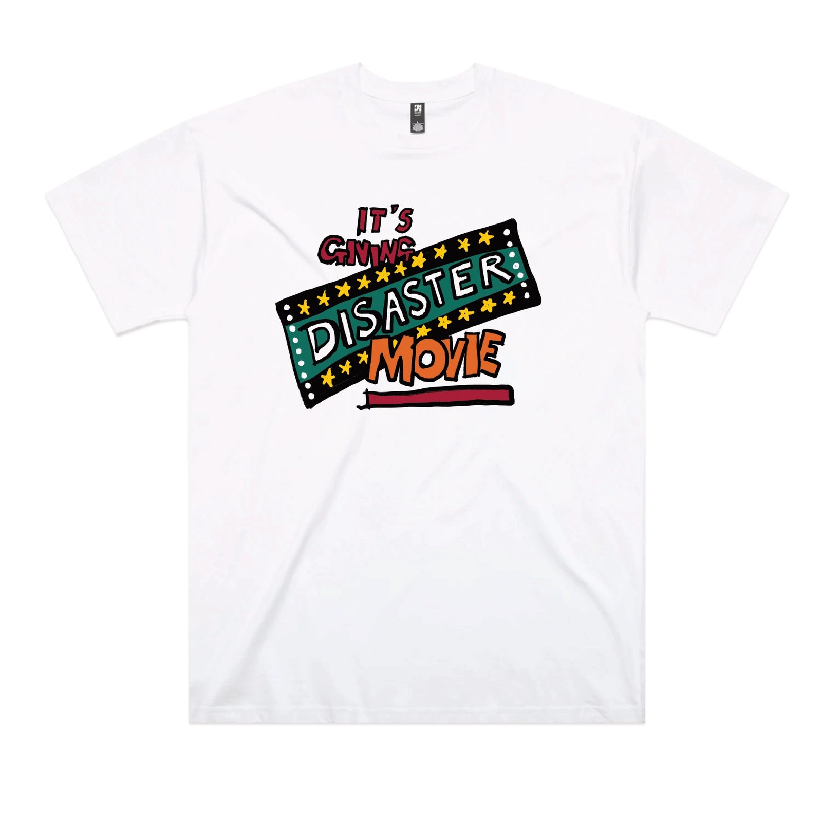 White oversized t-shirt with Disaster Movie graphic by Lonely Kids Club