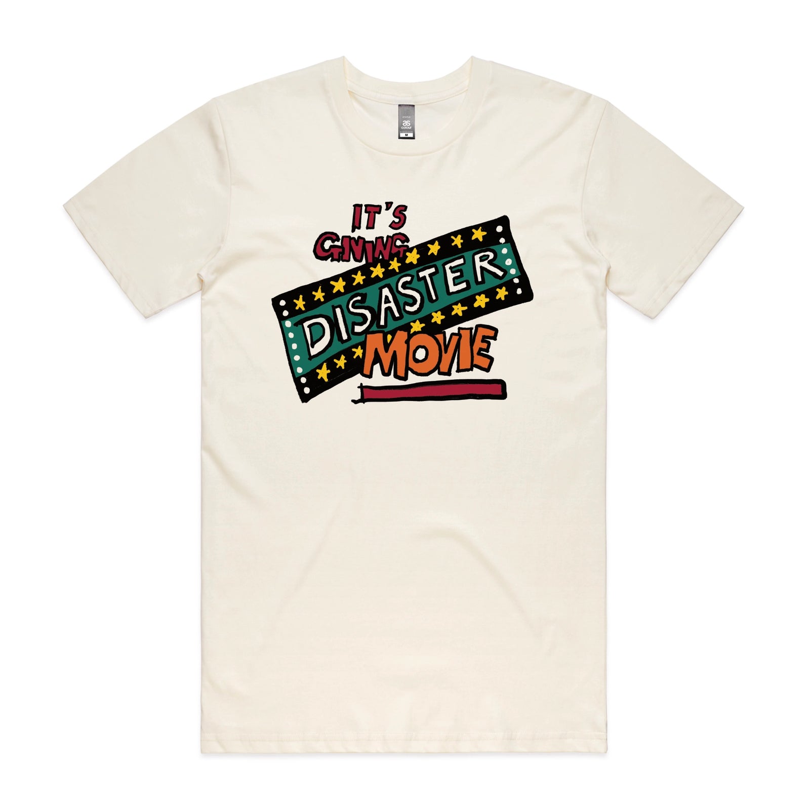 Ecru unisex t-shirt with Disaster Movie graphic by Lonely Kids Club