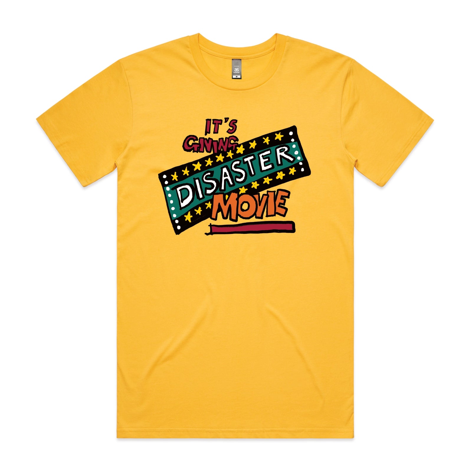 Yellow unisex t-shirt with Disaster Movie graphic by Lonely Kids Club