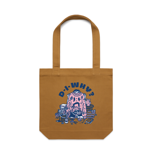 DIWhy Tote by Lonely Kids Club. All clothing from our T-shirts to our shorts and hoodies are ethically made, and printed packed and shipped from Sydney.